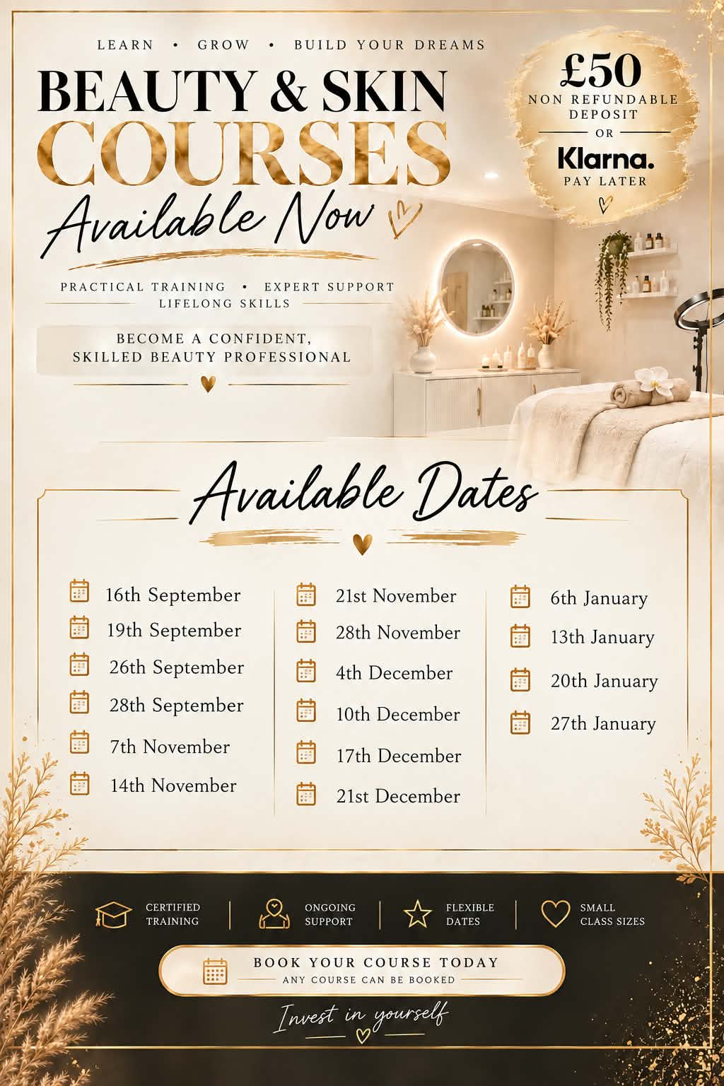 InnerBuzz beauty and skin course dates: September, November, December and January